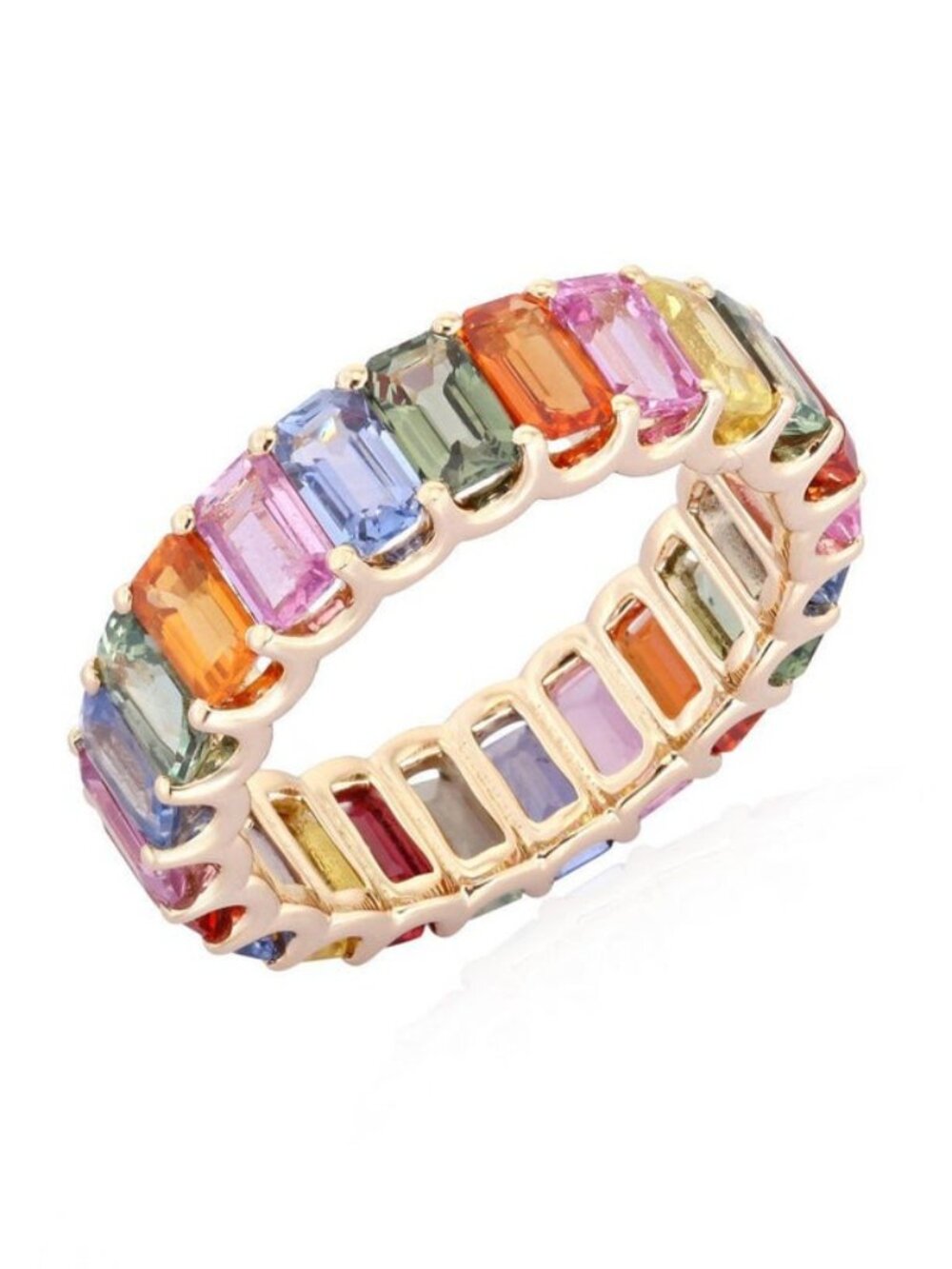 Radiant Sapphire 14K (or 18k upon request) Yellow Gold Diamond Eternity Ring